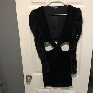 Black velvet mini dress